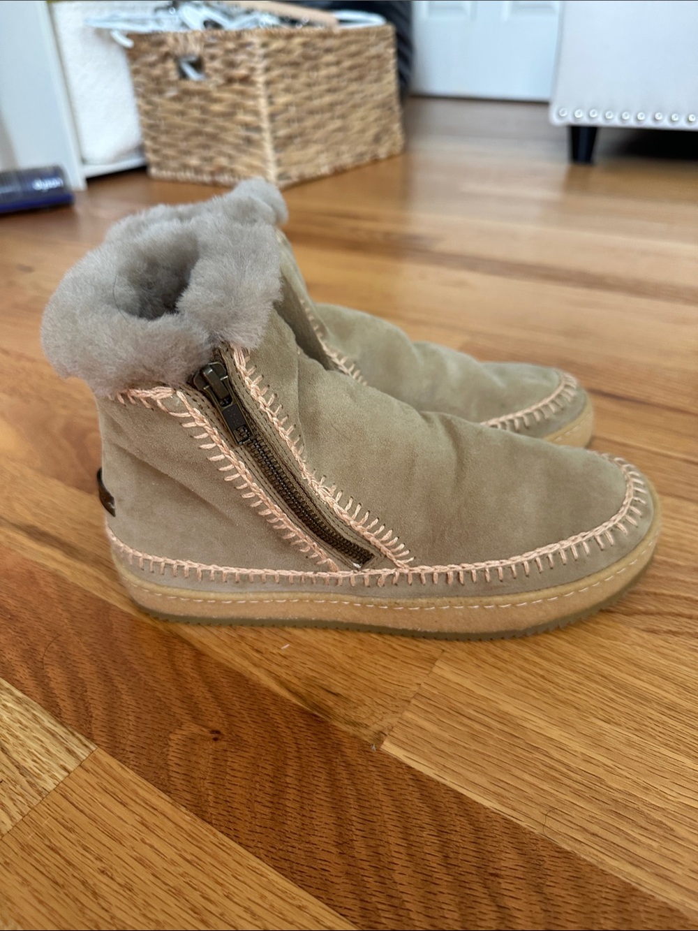 Cozy Shearling-Lined Ankle Bootie in Light Taupe